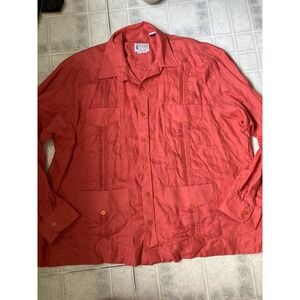 Ramon Puig Shirt Coral 3XL Long Button Down Linen Pockets Guayabera